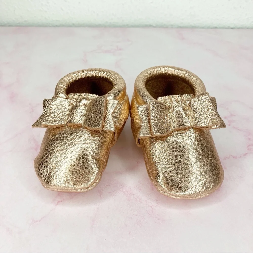 Freshly Picked baby shoes rose gold bow moccasin soft sole size 0‎ infant